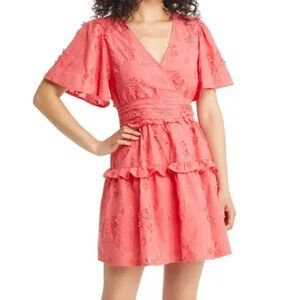 BRFL Life - Red Madie Embroidered Flutter Sleeves Mini